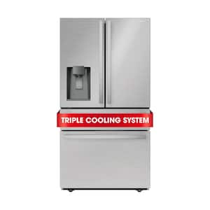36-in 21.6 cu ft Counter-Depth French Door Refrigerator in Stainless Steel with Door Ice and Water Dispenser