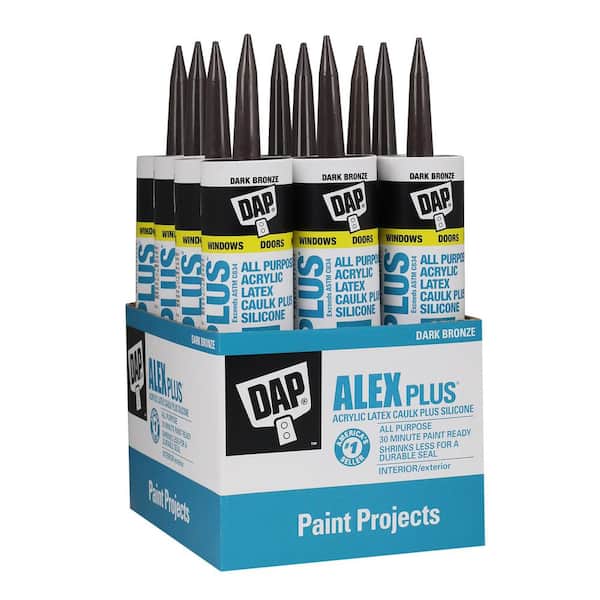 DAP Alex Plus 10.1 oz. Dark Bronze Acrylic Latex Caulk Plus Silicone (12-Pack)