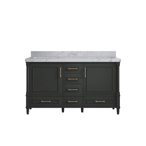 Willow Collections Hudson 60 in. Double Sink Freestanding Black Top Bath Vanity with Venatino Qt. Top Unassembled