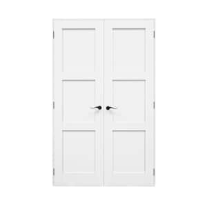 48 in. x 80 in. Paneled Blank 3-Lite White Solid Core MDF Universal Handed Double Prehung French Door with Assemble Jamb