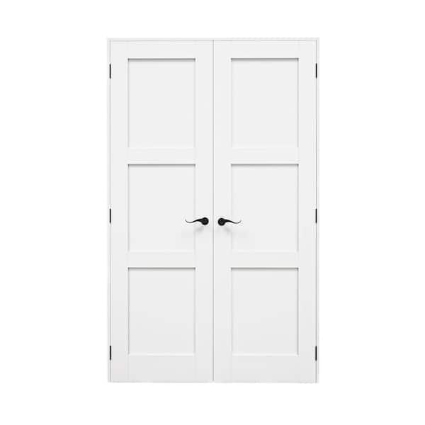 48 in. x 80 in. Paneled Blank 3-Lite White Solid Core MDF Universal Handed Double Prehung French Door with Assemble Jamb