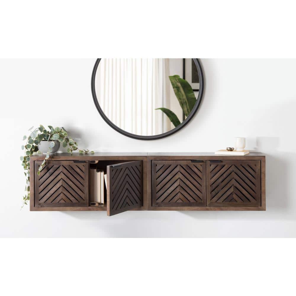 Natural Mango Wood Scandinavian Wall Cabinet with Two Doors