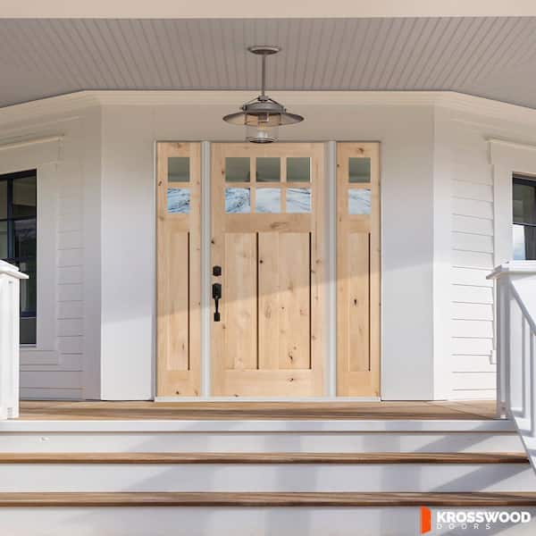60 in. x 80 in. Knotty Alder Right-Hand/Inswing 6 Lite Beveled Clear Glass Unfinished Wood Prehung Front Door with DSL