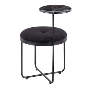 Cosmo Black Velvet and Marble Ottoman Side Table