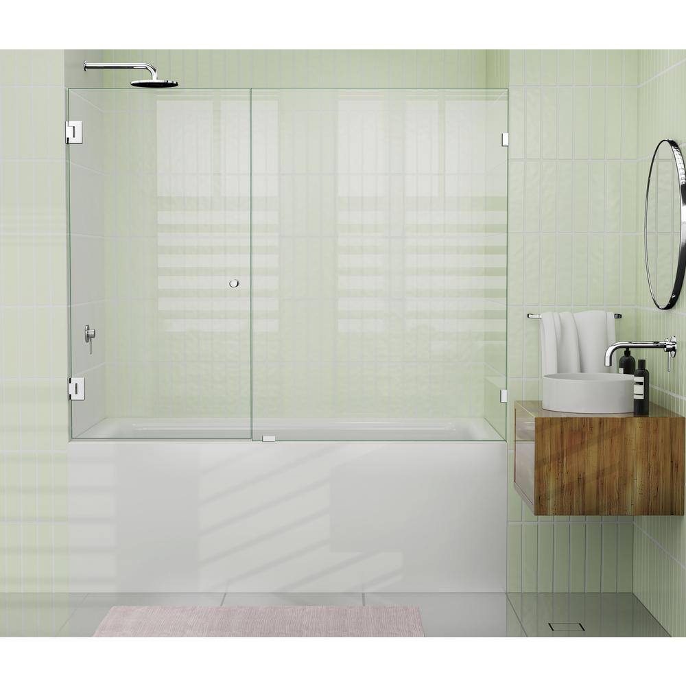Polished Chrome Frameless Glass Bathtub Shower Door