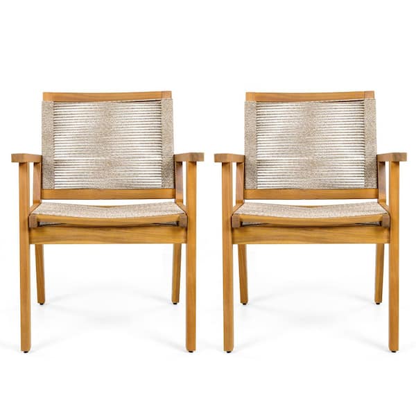 Brown Outdoor Dining Chair Set of 2 for Backyard