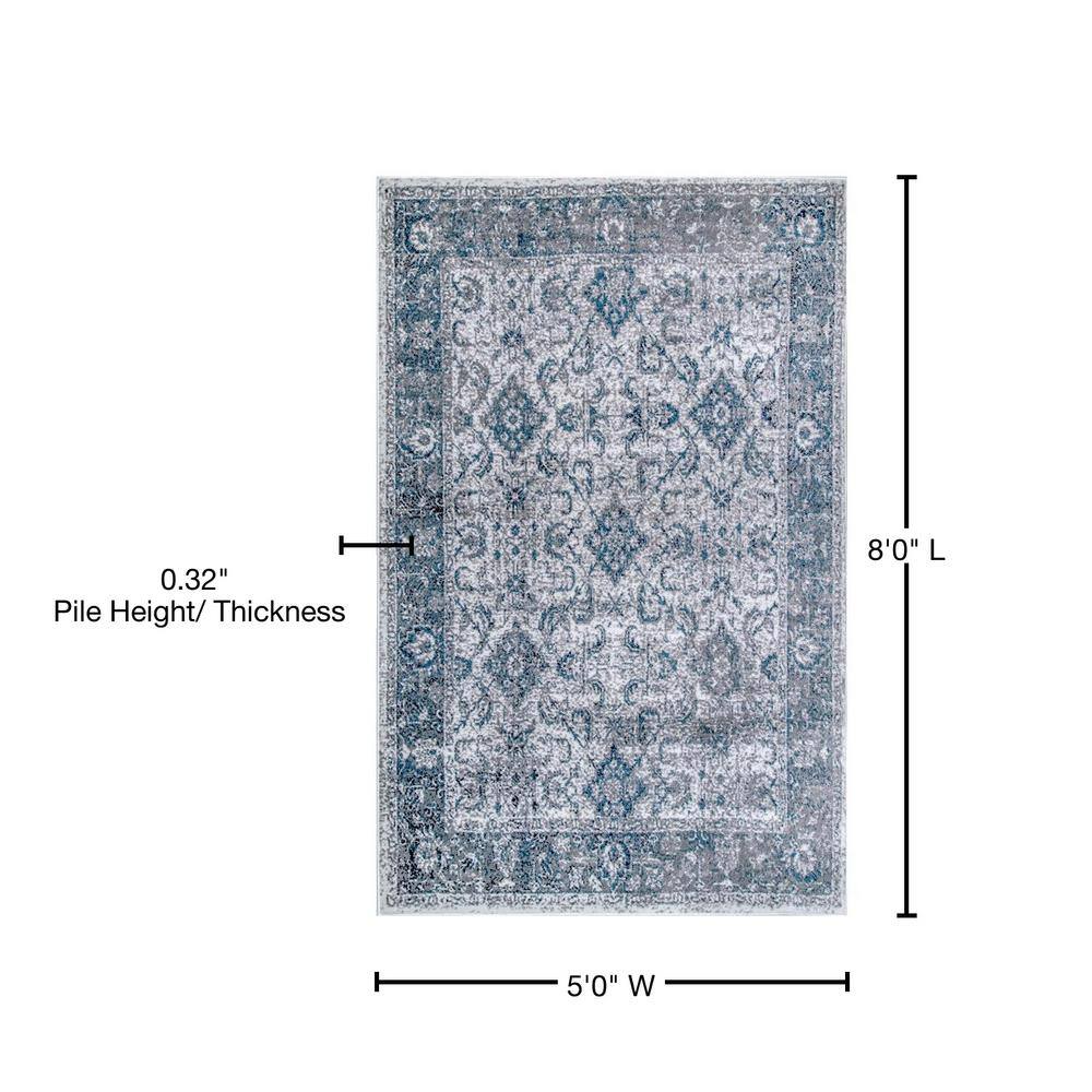 Anaelle Vintage Blue and Gray Synthetic Oriental Area Rug
