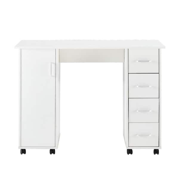 Ikazs Wood Computer Moving Desk WhiteSimple White Finish Office Computer  Desk/Workstation/Study Table with Large Storage Drawer by DMF