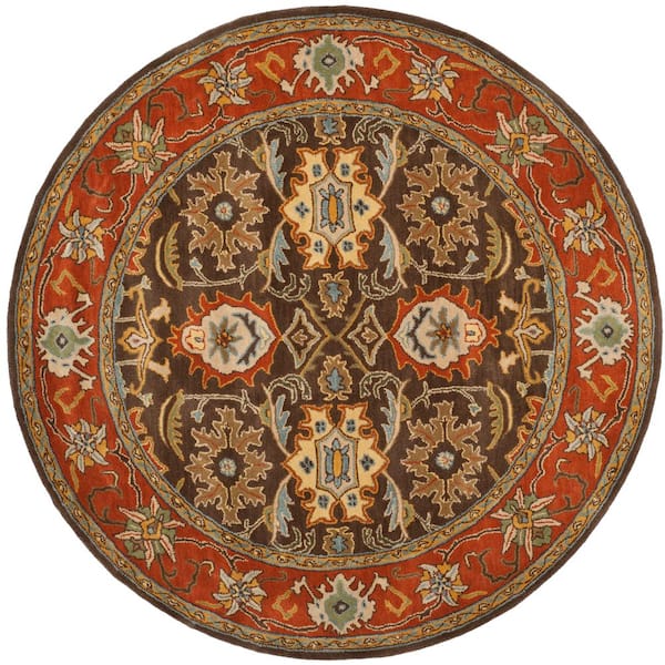 SAFAVIEH Heritage Chocolate/Tangerine 6 ft. x 6 ft. Round Border Area Rug