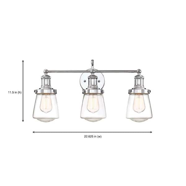 Designers Fountain - Taylor 22.75 in. 3-Light Chrome Industrial Vanity Light with Clear Glass Shades