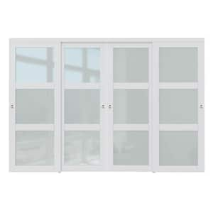 120 in. x 80 in. 3 Lites Frosted Glass MDF Closet Sliding Door with Hardware Kit