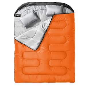 XL Queen Size Polyester Taffeta Double Sleeping Bag with Pillow for All Season Camping Hiking, Orange and Black