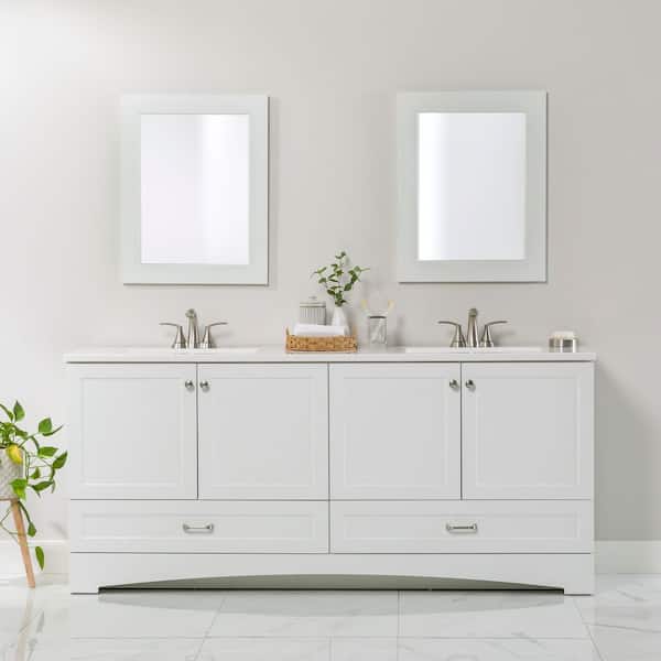 Lancaster 73 in. Double Sink White Bath Vanity with White Cultured Marble Top (Assembled)