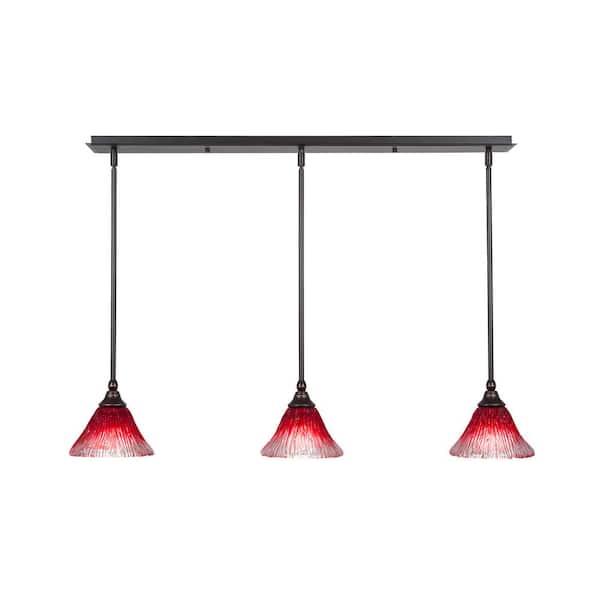 Unbranded Livingston 100-Watt 3 Light Brown Linear Pendant Light with 7 in. Raspberry Crystal Glass Shades No Bulbs Included