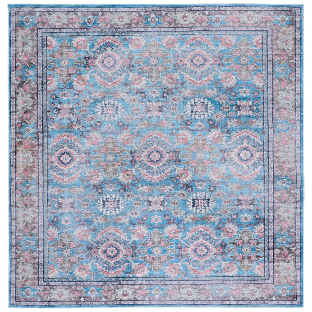 Serapi Blue and Rust Square Washable Area Rug