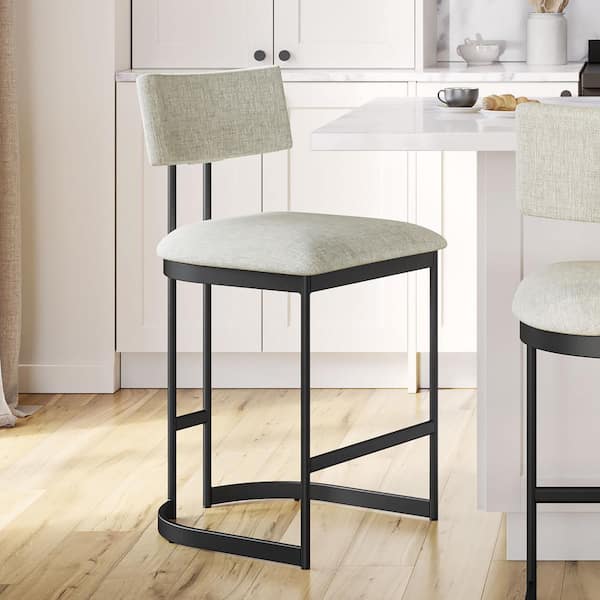 Amisco Lucio 26 in. H Light Beige PVC/Black Metal Back Counter Stool