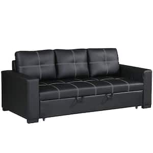 Black Faux Leather Convertible Sofa Sleeper