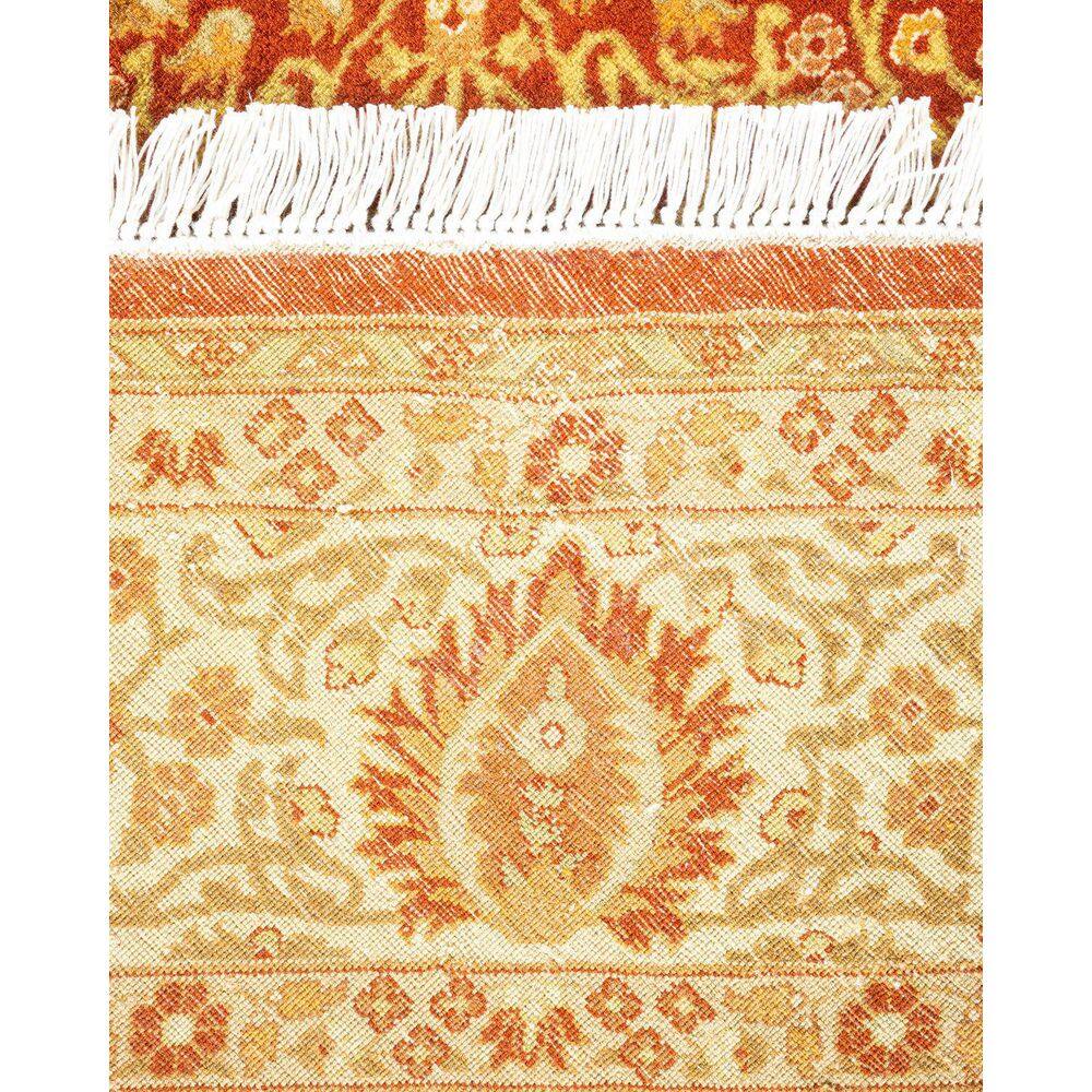 Hand-Knotted Round Oriental Wool Rug in Orange and Beige