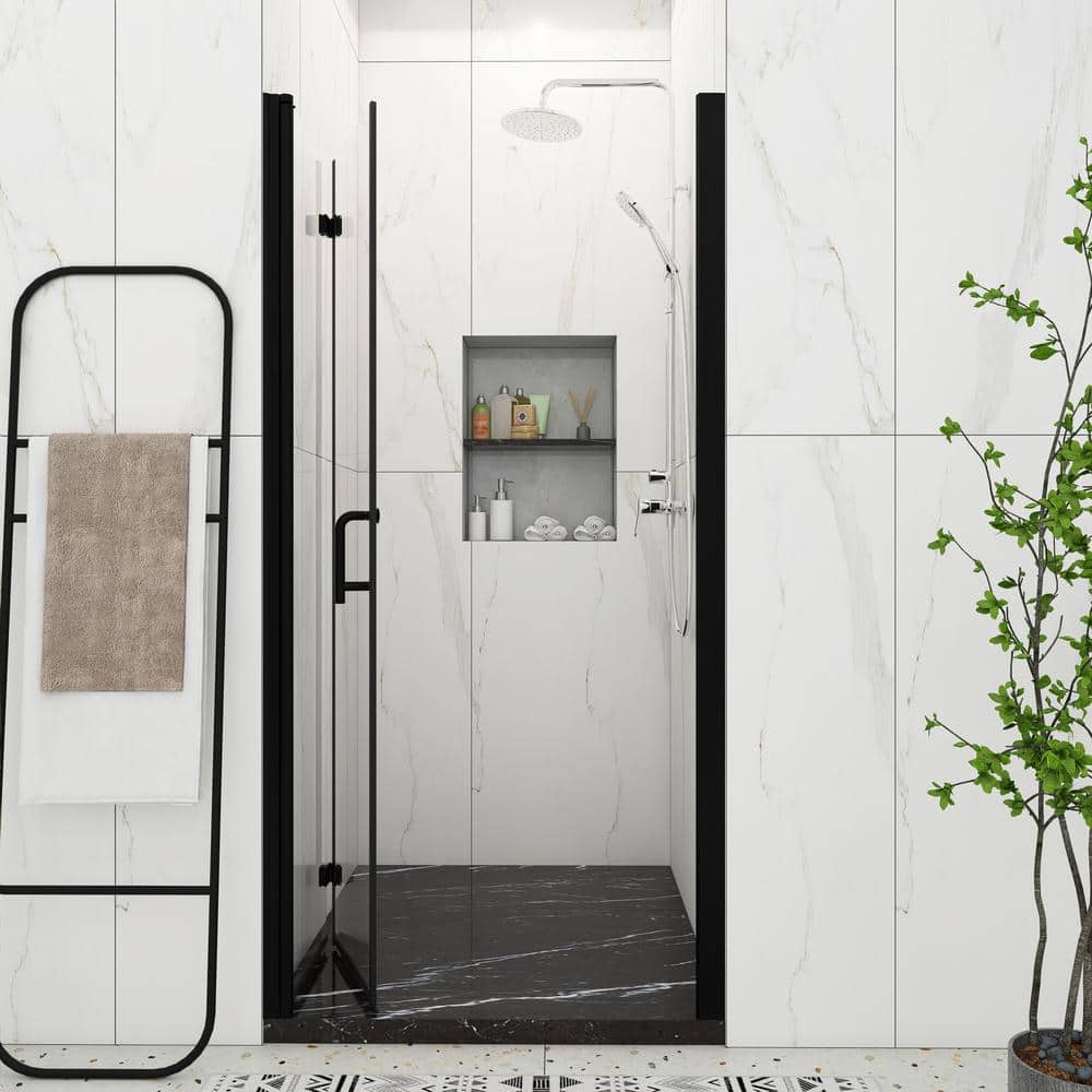 36 in. W x 72 in. H Bifold Semi-Frameless Shower Door in Black Finish with 