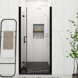 36 in. W x 72 in. H Bifold Semi-Frameless Shower Door in Black Finish with Clear Glass