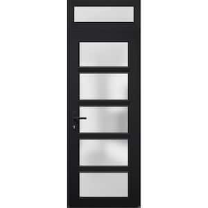 30 in. x 94 in. Right-hand/Inswing Transom Frosted Glass Matte Black Steel Prehung Front Door with Hardware