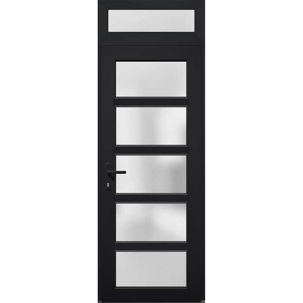 VDOMDOORS 36 in. x 94 in. Right-Hand/Inswing Transom Frosted Glass Black Steel Prehung Front Door with Hardware