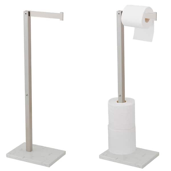 Freestanding Stainless Steel Toilet Paper Holder with Marble Base Stand in Brushed Nickel