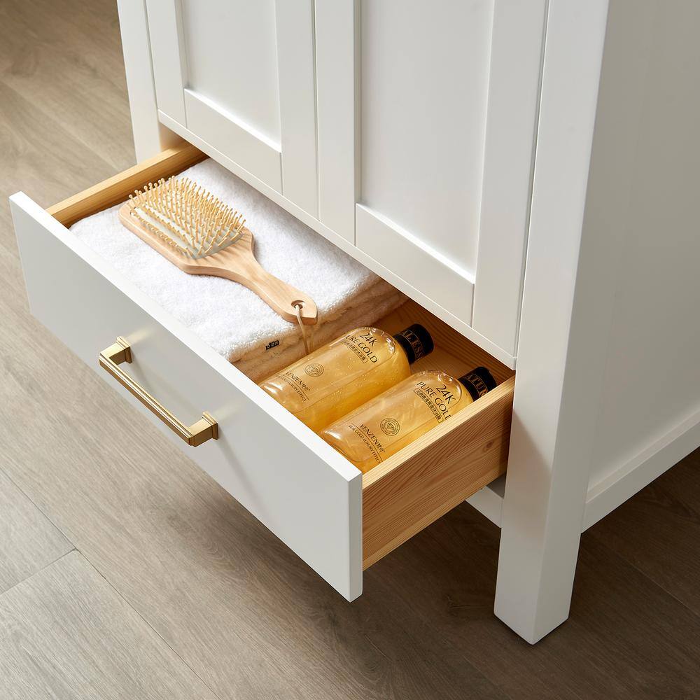 Shannon White Oak Single Sink Vanity with Stone Top and Mirror