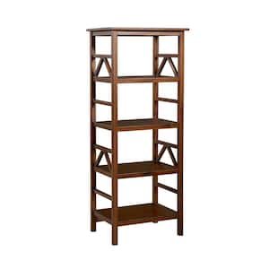 54.06 in. Antique Tobacco Wood 4-shelf Etagere Bookcase with Open Back