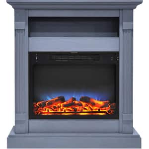 Drexel 33.9 in. Freestanding Electric Fireplace in Slate Blue with Multi-Color LED Insert