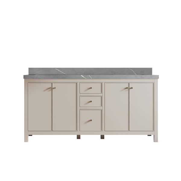 Willow Collections Chicago 72 in. Double Sink Freestanding Fine Grain Bath Vanity with Piatra Gray Qt. Top Unassembled