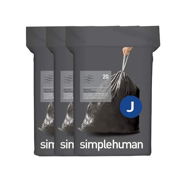 simplehuman Code J Custom Fit Drawstring Trash Bags in Dispenser Packs, 100  Count, 30-45 Liter / 8-12 Gallon, White White 100 Liners