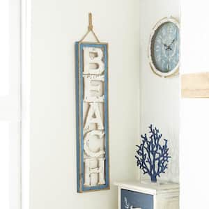 10 in. x  41 in. Wood Beige Beach Sign Wall Decor with Rope Hanger