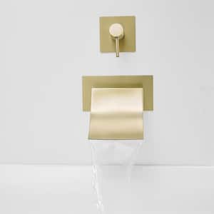 Single Handle Wall Mount Bath Spout Waterfall Tub Black Faucet Bathtub Filler in Brushed Gold