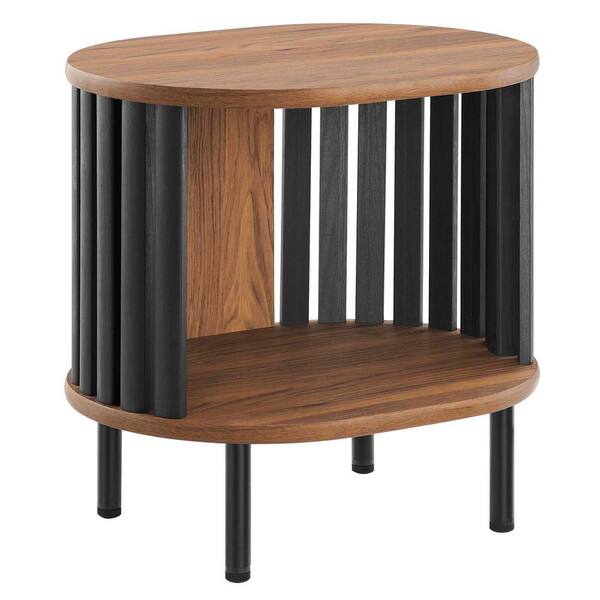 MODWAY Fortitude 19.5 in. W Oval Side Table in Walnut Black
