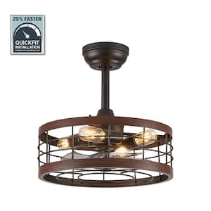 16.5 in. Indoor Walnut Caged Ceiling Fan with Lights and Remote Industrial Farmhouse Ceiling Fan