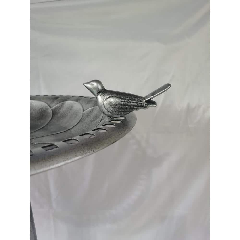 30 Inch Silver Polyresin Outdoor Garden Bird Bath