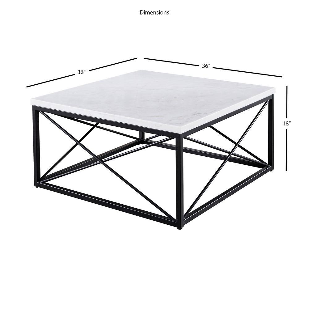 Modern Square Marble Cocktail Table with Black Iron Base