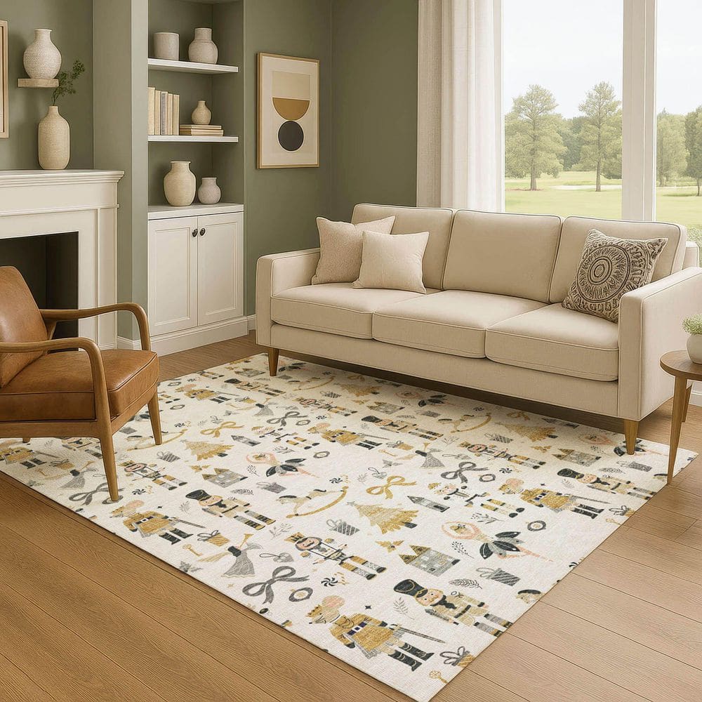 Mayfield Premium Machine Washable Abstract AMF1827 Ivory 8 ft. x 10 ft. Area Rug price history on PriceWatchPro