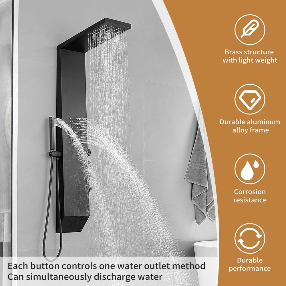 Matte Black Multi-Function Brass Shower Panel System