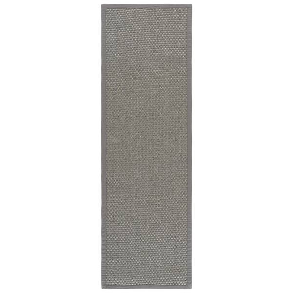 Natural Fiber 3 ft. x 8 ft. Silver/Gray Solid Border Runner Rug