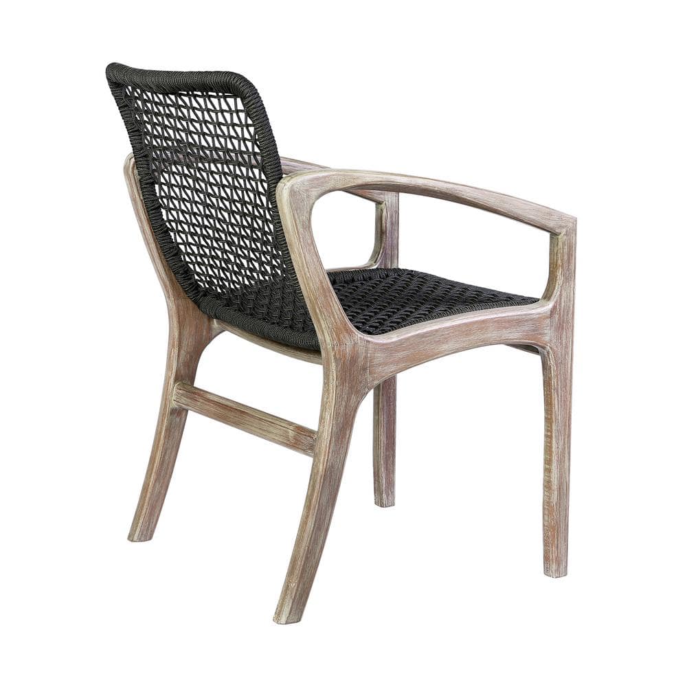 Mid-Century Modern Black Rope and Eucalyptus Arm Chair