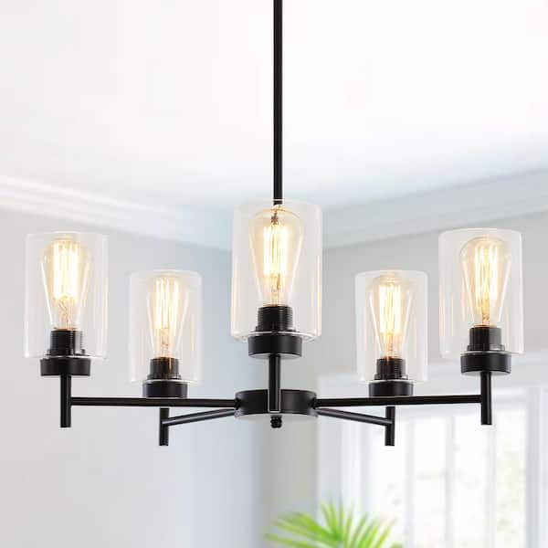 LWYTJO Delmo 5-Light Black Dimmable Rustic Chandelier with Cylinder ...