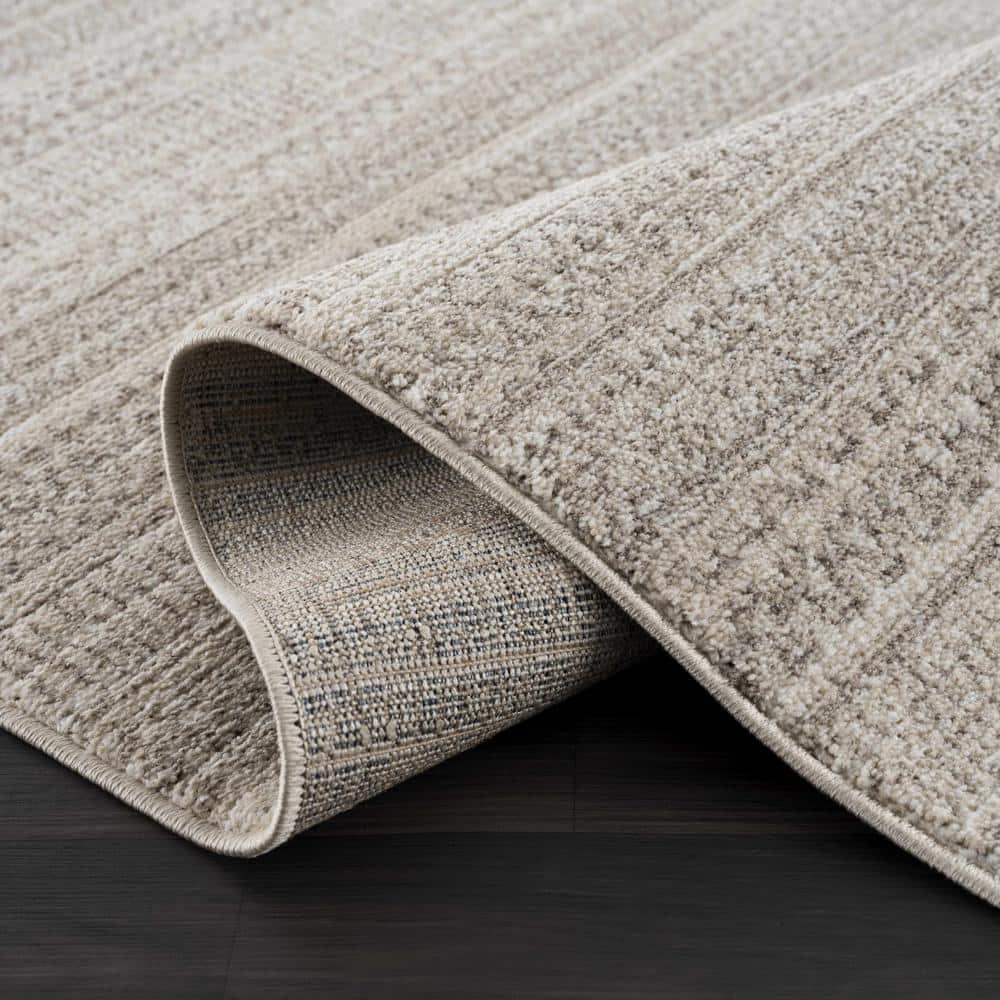 Ivory and Beige High Pile Polyester Rectangle Area Rug 5'3" x 7'