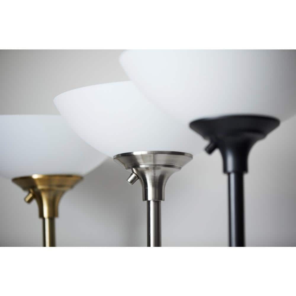 Matte Black 71" Torchiere Floor Lamp with Frosted Shade