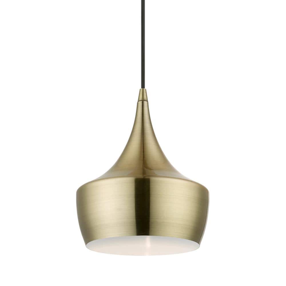 Antique Brass Teardrop Pendant Light with White Interior