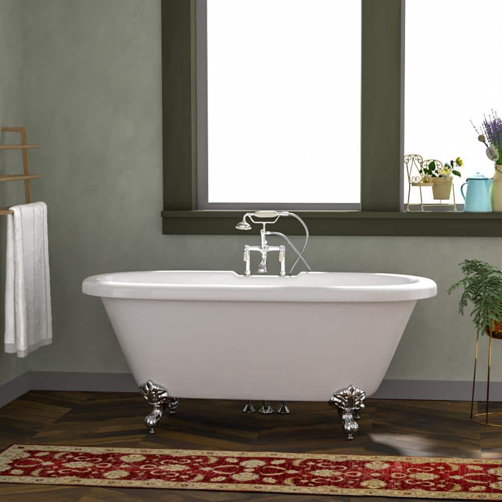 Claudia 67" White Acrylic Double Roll Top Clawfoot Tub