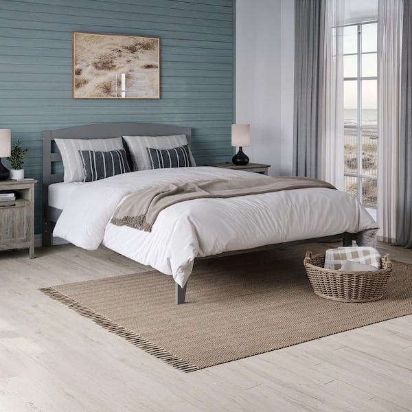 Warren 53-1/2 in. W Grey Full Solid Wood Frame with Attachable USB Device Charger Platform Bed