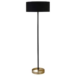 Estella 62 in. 2-Tone Matte Black and Brass Floor Lamp with Black Shade