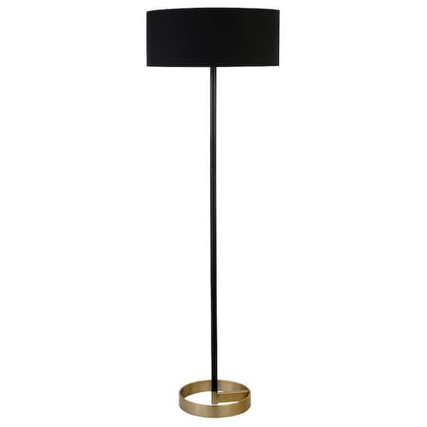 Meyer&Cross Estella 62 in. 2-Tone Matte Black and Brass Floor Lamp with Black Shade